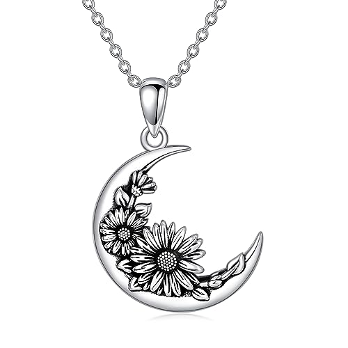 PROESS Sonnenblumen Mond Halskette 925 Sterling Silber You Are My Sunshine Halskette Gänseblümchen kette Sonnenblumen Halbmond Anhänger Schmuck Geschenke für Frauen Mädchen Teenager von PROESS