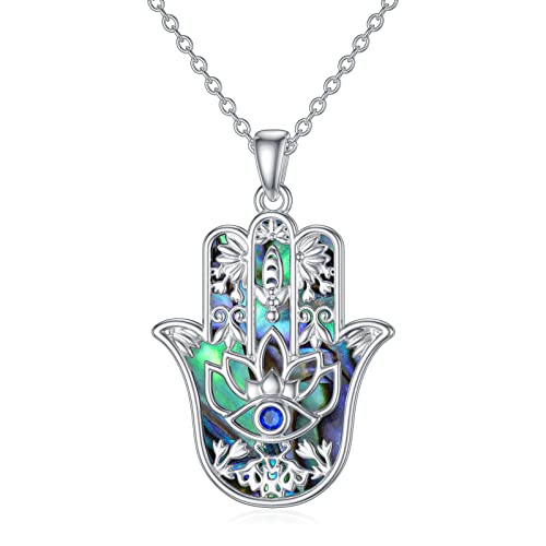 PROESS Sterling Silber Hamsa Hand Fatima Halskette Halskette Evil Eye Anhänger Lotus Schmuck für Männer Frauen Mädchen Jungen von PROESS