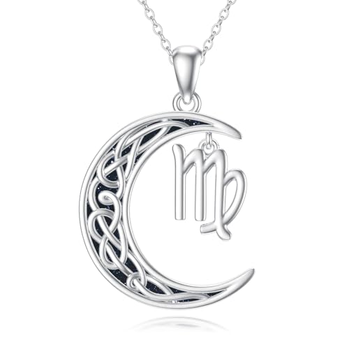 PROESS Sternzeichen Jungfrau Halskette 925 Sterling Silber 12 Sternbilder Anhänger Horoskop Zeichen Halsketten Schmuck Geschenke für Frauen Männer von PROESS