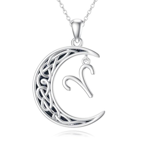 PROESS Sternzeichen Widder Halskette 925 Sterling Silber 12 Sternbilder Anhänger Horoskop Zeichen Halsketten Schmuck Geschenke für Frauen Männer von PROESS