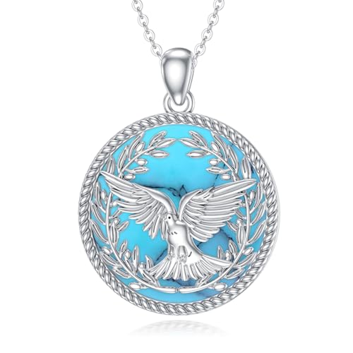 PROESS Taube Halskette 925 Sterlingsilber Türkis Frieden Taube Anhänger Kette Heiliger Geist Schmuck für Frauen Mädchen von PROESS