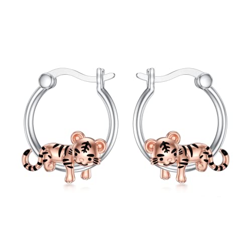 PROESS Tiger Ohrringe 925 Sterling Silber Tiger Creolen Tiger Schmuck Geschenke Hypoallergene Ohrringe für Mädchen Frauen Freunde Mädchen von PROESS