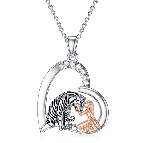 PROESS Tiger kette für Damen 925er Sterlingsilber Tiger-Schmuck Tiger und Mädchen Anhänger Tiger Halskette Geschenke für Mädchen Frauen Mutter Tochter von PROESS