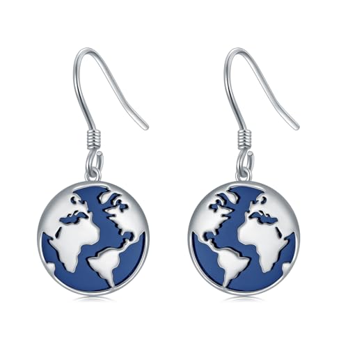 PROESS Weltkugel Ohrringe 925 Sterling Silber Lapislazuli Globus Dangle Ohrringe Weltkarte Schmuck Reisenden Geschenke für Damen Frauen Mädchen Mama von PROESS