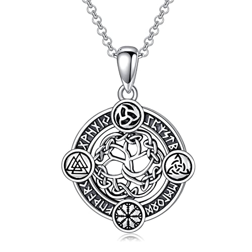 PROESS Wiking Lebensbaum Kette 925 Sterling Silber Lebensbaum Anhänger Baum des Lebens Halskette keltischen Knoten Wikinger Schmuck Geschenke für Frauen Männer von PROESS