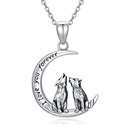 PROESS Wolf Kette 925 Sterling Silber Wolf Halskette Heulender Wolf Tier Anhänger Wölfe Schmuck Geschenke für Schwestern Mädchen Tochter Damen von PROESS