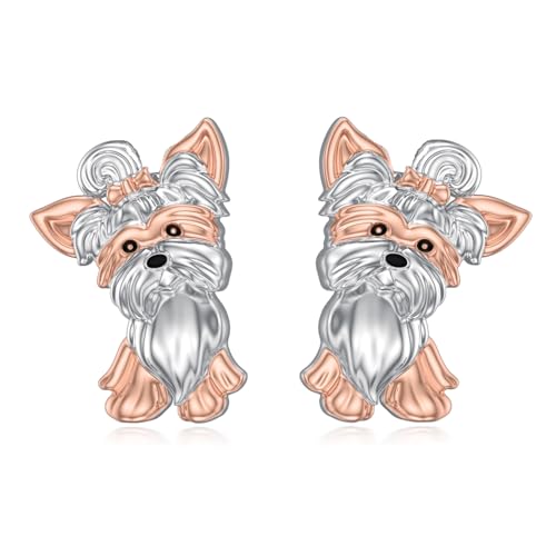 PROESS Yorkie Ohrringe 925 Sterling Silber Yorkshire Terrier Schmuck Ohrstecker Hunde Ohrring Geschenke für Damen Mädchen von PROESS
