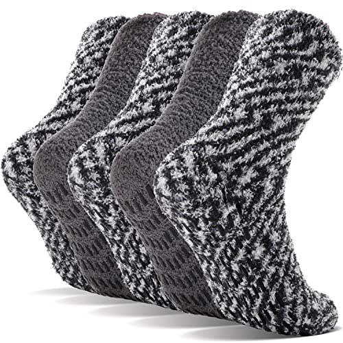 Kuschelsocken Stoppersocken für Damen Herren Winter Dicke Warme Wintersocken Flauschige Antirutschsocken Geschenke für Frauen Männer Weihnachtssocken Weihnachtsgeschenke Haussocken(Schwarz Grau) von PROETRADE