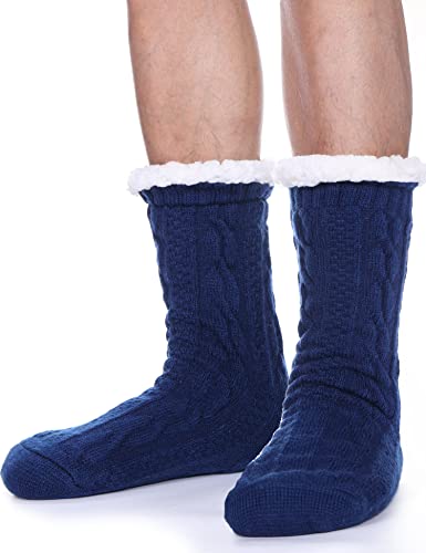 PROETRADE Herren Kuschelsocken Warme Stoppersocken Dicke Hüttensocken Winter Weihnachtssocken Herren Kuschelsocken Geschenke für Männer Weihnachten ABS Flauschig Socken Christmas Socks(Blau) von PROETRADE