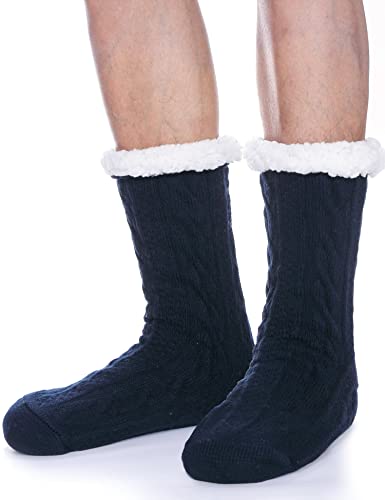 PROETRADE Herren Kuschelsocken Warme Stoppersocken Dicke Hüttensocken Winter Weihnachtssocken Herren Kuschelsocken Geschenke für Männer Weihnachten ABS Flauschig Socken Christmas Socks(Dunkelblau) von PROETRADE