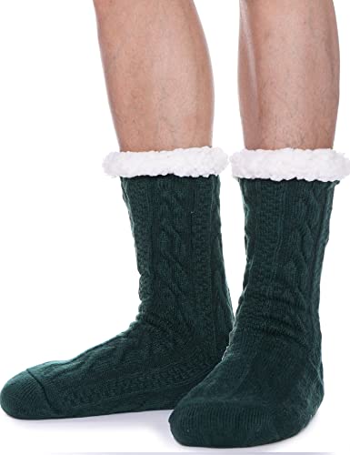 PROETRADE Herren Kuschelsocken Warme Stoppersocken Dicke Hüttensocken Winter Weihnachtssocken Herren Kuschelsocken Geschenke für Männer Weihnachten ABS Flauschig Socken Christmas Socks(Dunkelgrün) von PROETRADE