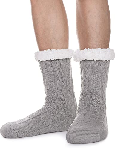 PROETRADE Herren Kuschelsocken Warme Stoppersocken Dicke Hüttensocken Winter Weihnachtssocken Herren Kuschelsocken Geschenke für Männer Weihnachten ABS Flauschig Socken Christmas Socks(Hellgra) von PROETRADE