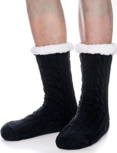 PROETRADE Herren Kuschelsocken Warme Stoppersocken Dicke Hüttensocken Winter Weihnachtssocken Geschenke für Männer Weihnachten ABS Flauschig Socken Christmas Socks(Schwarz) von PROETRADE