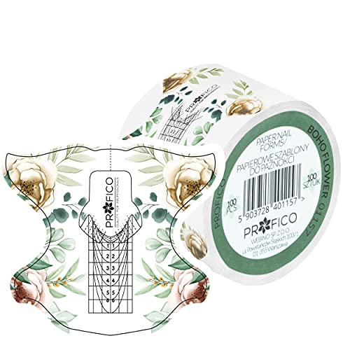 PROFICO Nagelschablonen Modellier-Schablone selbstklebend Nagelschablonen Nagelverlängerung Modellier-Schablone Selbstklebend 100 Stück Boho Flower Papier von PROFICO