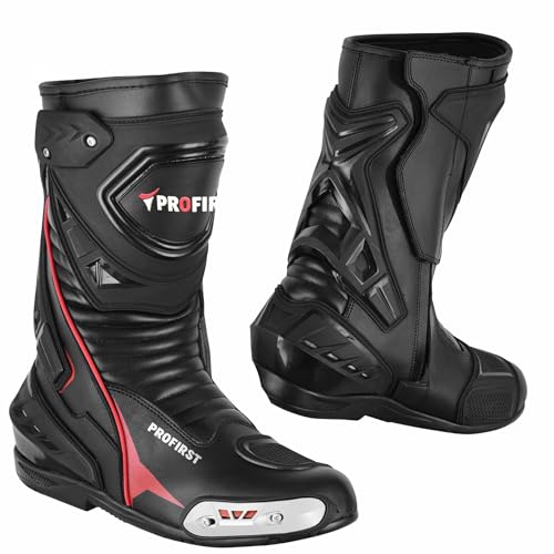 PROFIRST Original Motorradstiefel aus Leder, wasserdicht, Motorradschuhe, gepanzerter Stiefelschutz, rutschfest, Rennsport, Schwarz, 42 EU PROFIRST Original Motorradstiefel aus Leder, wasserdicht, Motorradschuhe, gepanzerter Stiefelschutz, rutschfest, Rennsport, Schwarz, 42 EU von PROFIRST