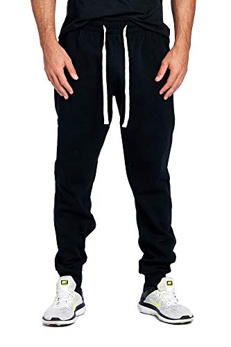 PROGO USA Herren Jogger Sweatpants Basic Fleece Meliert Jogger Hose Elastischer Bund, Schwarz, X-Groß von PROGO USA