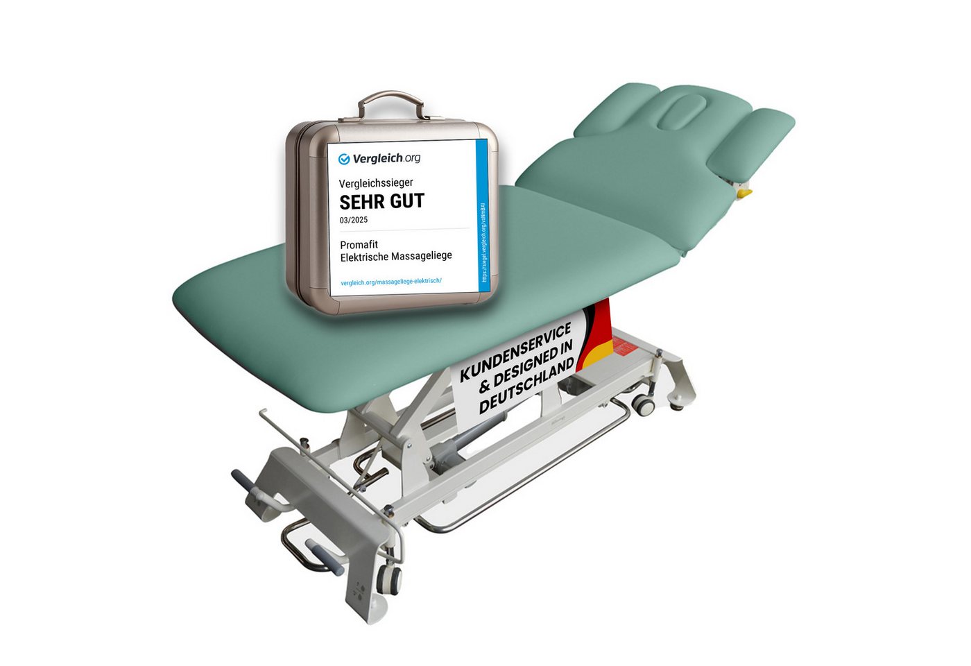 PROMAFIT Massageliege Behandlungsliege Therapieliege Elektrisch Höhenverstellbar "Houston" (Zubehör, 1-St., mit zusätzlicher Kopfstütze und Papierrollenhalter), 2 Zonen Behandlungsliege / Höhenverstellung von ca. 50 cm bis 95,5 cm von PROMAFIT