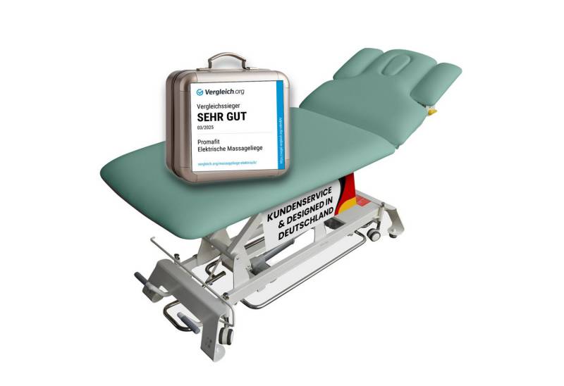 PROMAFIT Massageliege Behandlungsliege Therapieliege Elektrisch Höhenverstellbar "Houston" (Zubehör, 1-St., mit zusätzlicher Kopfstütze und Papierrollenhalter), 2 Zonen Behandlungsliege / Höhenverstellung von ca. 50 cm bis 95,5 cm von PROMAFIT