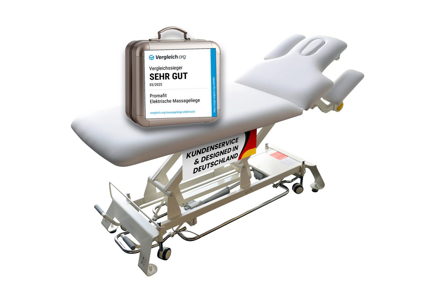 PROMAFIT Massageliege Behandlungsliege Therapieliege Elektrisch Höhenverstellbar "Houston" (Zubehör, 1-St., mit zusätzlicher Kopfstütze und Papierrollenhalter), 2 Zonen Behandlungsliege / Höhenverstellung von ca. 50 cm bis 95,5 cm von PROMAFIT