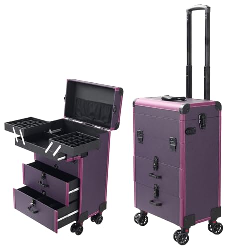 Rolling Makeup Train Case, Make Up Trolley on Wheels Make Up Box, Nail Polish Storage and 2 Drawers von PROMARKA
