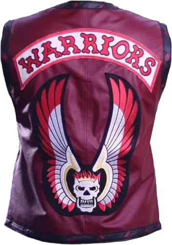 PROMENADE CHIC James Remar Worriors Bestickte Biker-Lederweste, Rot – Kunstleder, L von PROMENADE CHIC