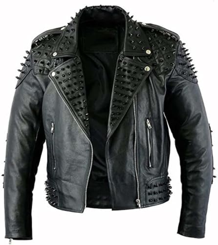 PROMENADE CHIC Rock Punk Lederjacke mit Nieten, Spike, Schwarz, Schwarz - Kunstleder, XXL von PROMENADE CHIC