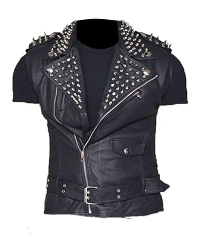 PROMENADE CHIC Rock Punk Nieten Brando Schwarz Lederweste, Schwarz - Echtleder, L von PROMENADE CHIC