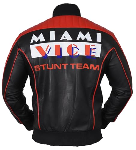 PROMENADE CHIC Ryan Miami Stunt Team Guy Leichte Lederjacke, Schwarz - Kunstleder, XXS von PROMENADE CHIC