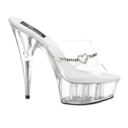 PROMI High Heels Hohe Absätze 15 Cm Damenschuhe Sommer Mode Außerhalb Tragen Hausschuhe Hochhackige Sandalen Hausschuhe-transparent||45 von PROMI