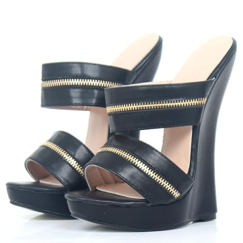PROMI High Heels Hohe Absätze 18cm Frauen Hohe Keilabsätze Riemchensandalen Sommer-black||42 von PROMI