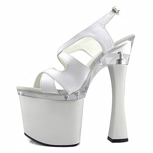 PROMI High Heels Hohe Absätze Sexy 20cm Sommer Mode Dick Mit Weißen Sandalen-White||38 von PROMI