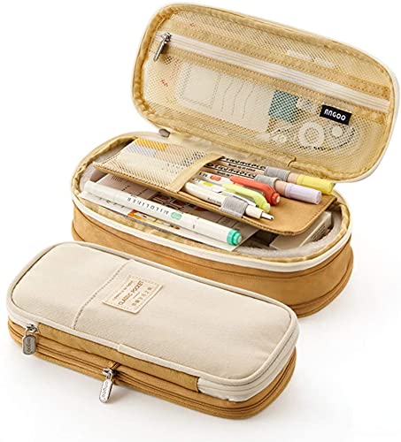 Federmäppchen, großes Stifte-Etui, für Büro, Uni, große Aufbewahrungstasche, Beutelhalter, Organizer für Schüler (Khaki) von PROMISE FLOURISH