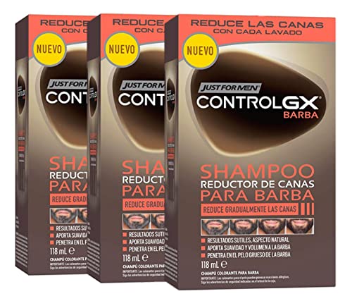 Just For Men Control GX - Graureduzierendes Bartshampoo für dezente, natürlich wirkende Ergebnisse, alle Nuancen 118ml x 3 uds - Pack Promoo von PROMOO