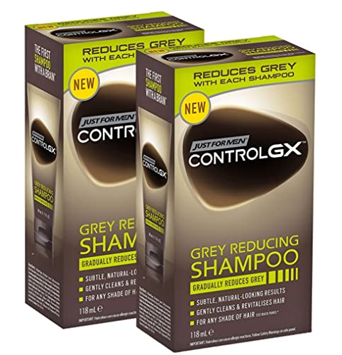 Just For Men Control GX – Graureduzierendes Shampoo für graues Haar, mit Kokosnussöl und Aloe Vera, neue verbesserte Formel, alle Farbtöne, 118 ml x 2 Einheiten – Pack Promoo von PROMOO