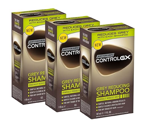 Just For Men - Control GX Grey Reducing Shampoo für graues Haar, mit Kokosöl & Aloe Vera, neue verbesserte Formel – alle Farbtöne, 118 ml - 3er Pack von PROMOO