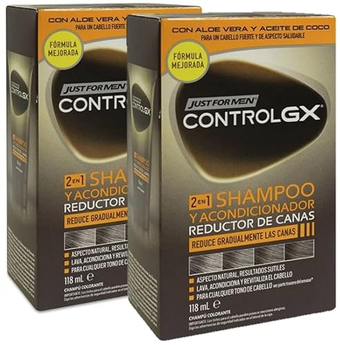 Just for men Control GX, Grey Reducing 2-in-1 Shampoo & Conditioner für graues Haar, neue verbesserte Formel – alle Farbtöne, 118 ml - 2er Pack von PROMOO