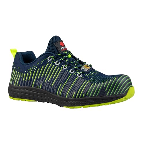 PROOF COMFORT & SAFETY Sicherheitsschuhe Arbeitsschuhe Schutzkappe Lux S1P ESD Schuhe Gepolsterte Sohle rutschfest Antistatisch Stichsicher Atmungsaktiv Dunkelblau Grün Schwarz 44 von PROOF comfort&safety