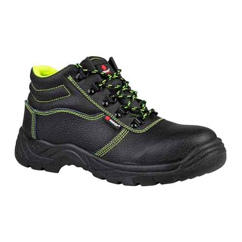 PROOF COMFORT & SAFETY Arbeitsschuhe Sicherheitsschuhe Stahlkappe Stahlkappenschuhe Schuhe Narbenleder Stichsicher 3D Perforiert Stark S2 Textil Einlegesohle Schwarz 43 von PROOF comfort&safety