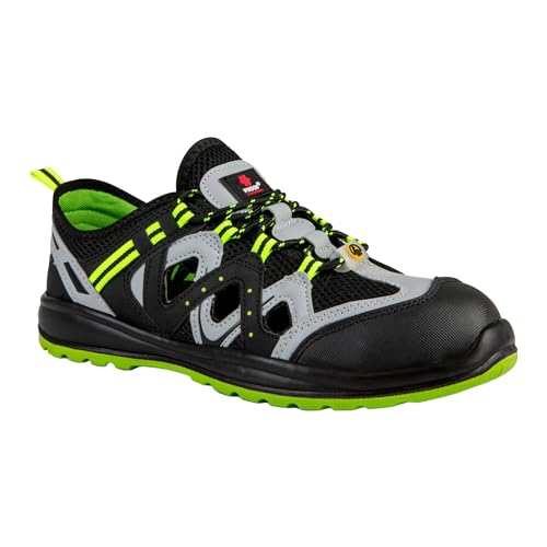 PROOF COMFORT & SAFETY Sicherheitsschuhe Arbeitsschuhe Stahlkappe Stahlkappenschuhe Arbeitssandalen Schuhe Leicht Mikrofaser Polyurethan Sohle ESD Eigenschaften Schwarz Grau Grün 41 Sporty von PROOF comfort&safety