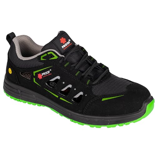 PROOF COMFORT & SAFETY Sicherheitsschuhe Arbeitsschuhe Kompositkappe S1P ESD Schwarz Grün 47 Italo 1 von PROOF comfort&safety
