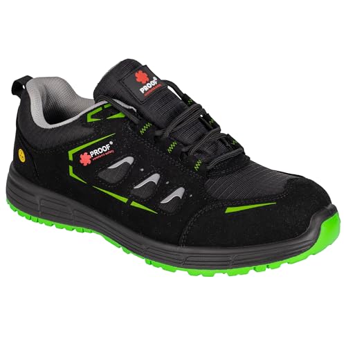 PROOF COMFORT & SAFETY Sicherheitsschuhe Arbeitsschuhe Kompositkappe S3S ESD Schwarz Grün 45 Italo 2 von PROOF comfort&safety