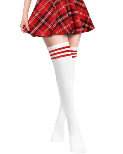 PROPOG Overknees Strümpfe Damen, Weiß Kniestrümpfe Fußball Sport Socken Strümpfe Kniestrümpfe Cosplay Warme Lange Socken College Cheerleader Kostüm Damen Mädchen von PROPOG