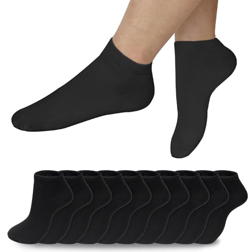 PROPOG Sneaker Socken Damen 35-38, 10 Paar Schwarz Socken Sportsocken Atmungsaktiv Bio Baumwollsocken Damen & Herren Unisex Kurze Sneakersocken von PROPOG