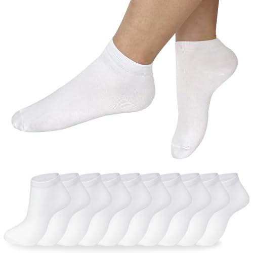 PROPOG Sneaker Socken Damen 39-42, 10 Paar Schwarz Weiße Socken Sportsocken Atmungsaktiv Bio Baumwollsocken Damen & Herren Unisex Kurze Sneakersocken von PROPOG