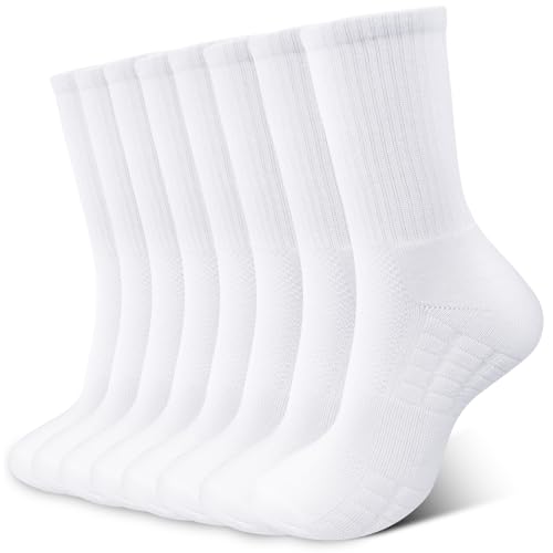 PROPOG Sportsocken Herren Tennissocken Damen 39-42, Atmungsaktiv Baumwollsocken 8 Paar Wandersocken Trekkingsocken Arbeitssocken Cushioned Laufsocken Stockings Lange Socken Unisex Schwarz Weiß von PROPOG