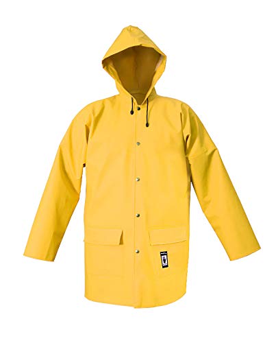 PROS 101 Regenjacke Arbeitsjacke Schutzjacke Herren Damen EN ISO 13688 EN 343 Schweißnähte Plavitex Kapuze Taschen winddicht wasserdicht raincoat outdoor gelb (48) von PROS