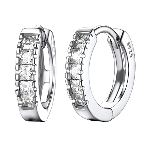 PROSILVER 10mm kleine Creolen Ohrringe Damen 925 Sterling Silber Huggie Kreolen mit weißem CZ Hoop Earrings Schmuck Accessoire für Weihnachten Jahrestag von PROSILVER