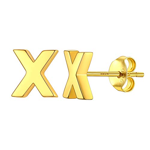 PROSILVER 18k vergoldet Silber Ohrringe Buchstabe X Ohrstecker kleine Stud Ohrringe klassische Initiale Alphabet Ohr Piercing für Männer Frauen Accessoire für tägliches Tragen von PROSILVER