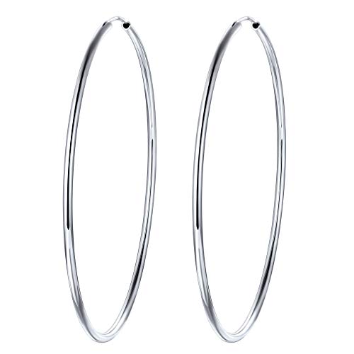 PROSILVER 70mm Groß Creolen für Damen Mädchen 925 Silber Kreolen plantiniert Simpel Stil Kreis Ohrringe Huggie Hoop Earrings Ohrschmuck Accessoire für Frauen von PROSILVER