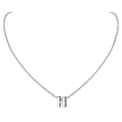 PROSILVER 925 Silber Schlüsselbein Halskette Damen Mädchen Buchstabe H Anhänger mit 40+5cm Rolokette Minimalist Initiale Schmuck Accessoire für Weihnachten Jahrestag von PROSILVER